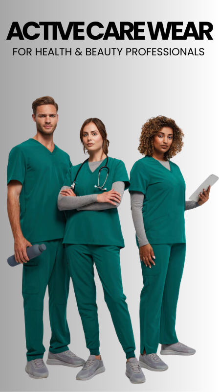 Active care wear uniforms for health and beauty professionals, featuring durable and stylish scrubs.