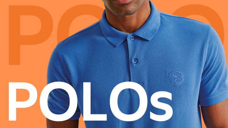 Corporate polo shirts in a variety of colors, featuring a high-quality embroidered logo.